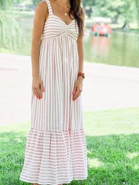 Banana Republic White Maxi Dress with Red Stripes